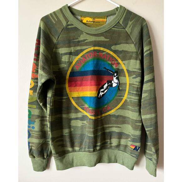 AVIATOR NATION Camo Crewneck Sweatshirt Venice California XS - Picture 1 of 6